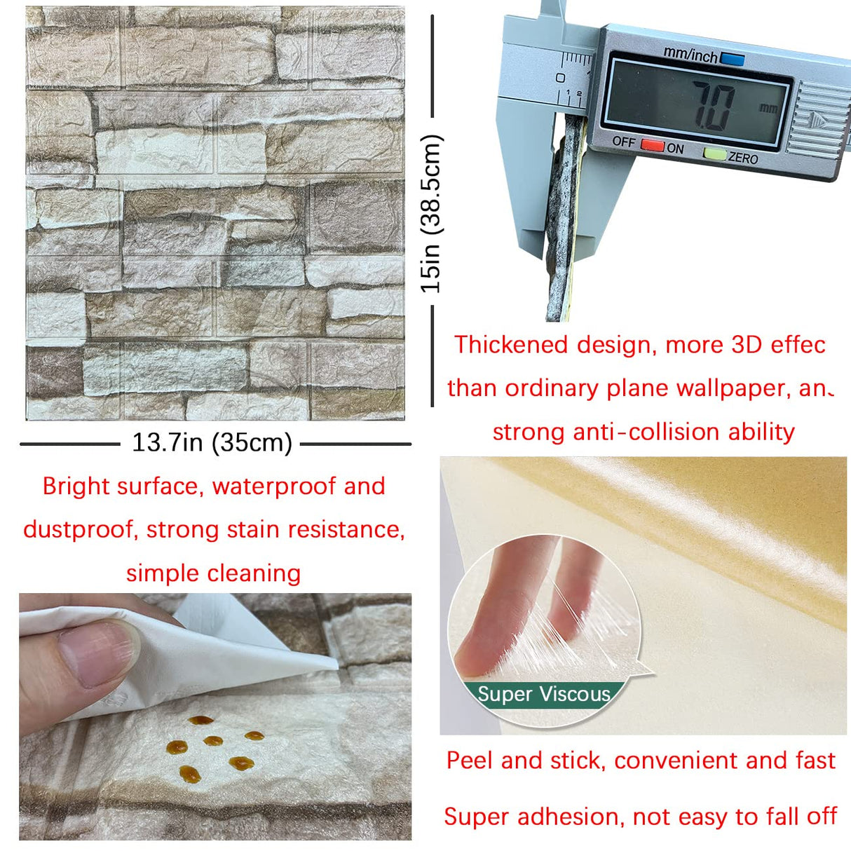 20PCS 3D Wall Panels Peel and Stick Foam 3D Brick Wallpaper Peel and Stick Faux Stone Wall Panel Self-Adhesive Wallpaper (20PCS, Rock Color) YU LI 3DH