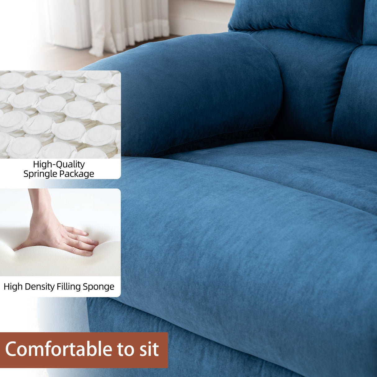 Ketaiyou Rocker Recliner Chair, Overstuffed Manual Rocking Recliner for Adults, Upholstered Comfy Soft Fabric Living Room Reclining Sofa Chair (Blue) Ketaiyou