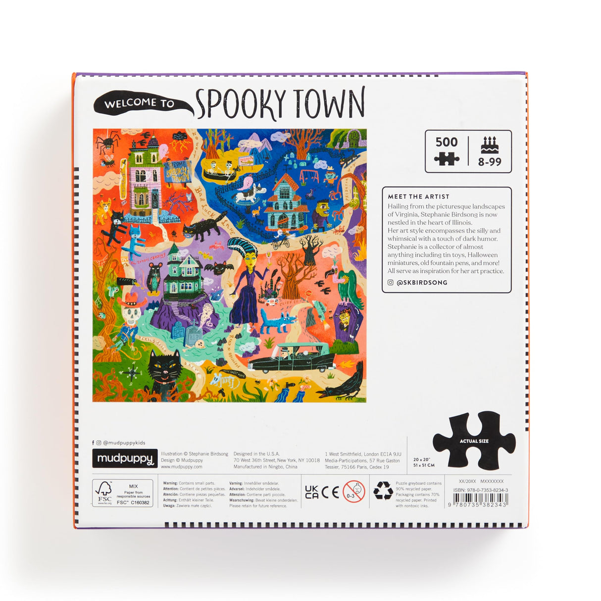 Mudpuppy Welcome to Spooky Town – 500 Piece Family Jigsaw Puzzle Featuring Bold and Spooky Illustrations of A Haunted Town Filled with Goblins Ghouls and Monsters Galison