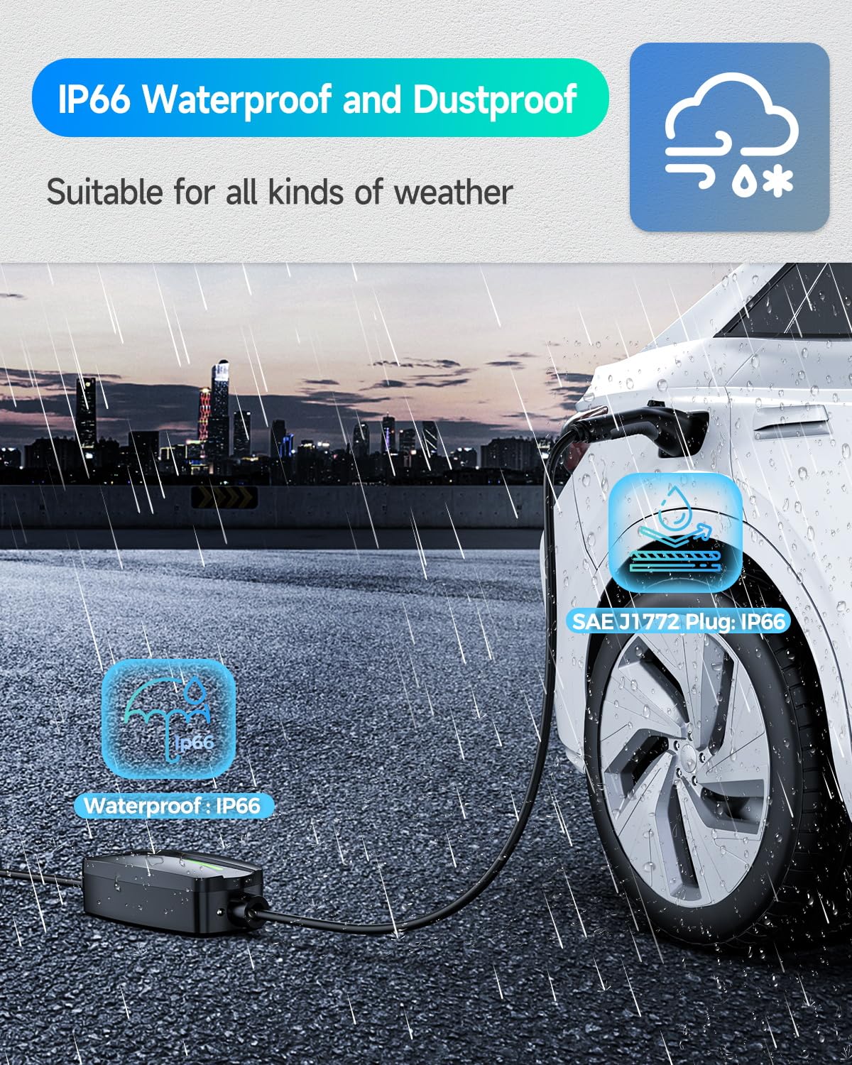 Level 2 EV Charger(32A, 240V, NEMA 14-50 Plug), Portable SAE Electric Car Charger with 25ft EV Charger Extension Cord, Adjustable Current, Home Outdoor Level 2 Mobile Electric Vehicle Charging Station SEGUMA