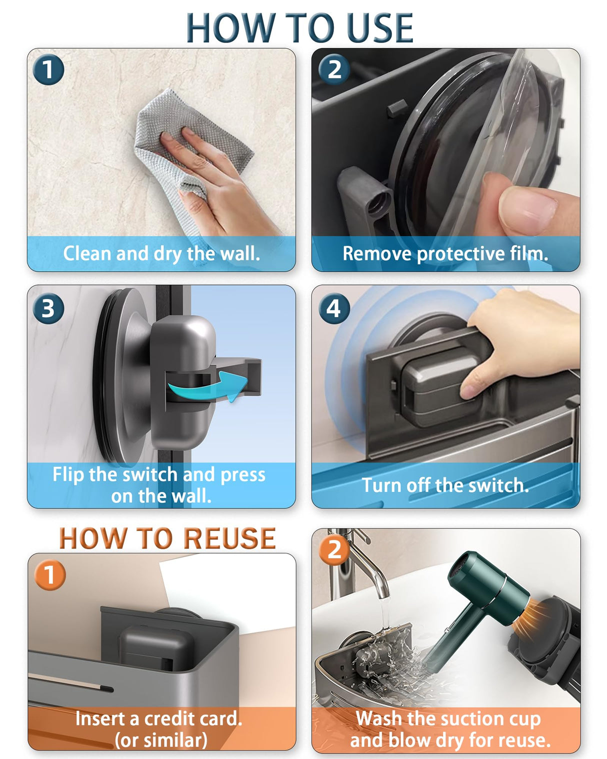 Onemake Shower Caddy Suction Cup, No Drilling Bathroom Shower Shelf, Corner Shower Caddy with 6 Portable Hooks, Removable Bath Organizer with Towel Bar for Bathroom Storage(Gray) Onemake