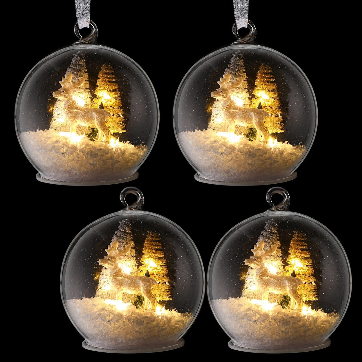 Syhood 4 Christmas Elk Crystal Ball Light up Reindeer Tree Ornaments 4 Inch LED Hanging Ball Lamp for Christmas Tree Memorial Gift LED Light Xmas Holiday Decorations Syhood