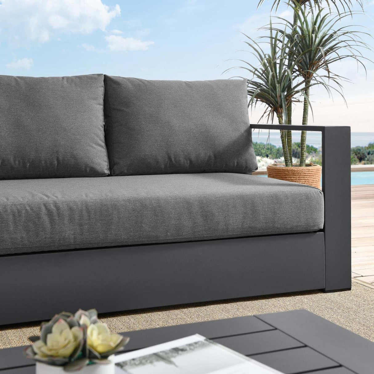 Modway Tahoe Aluminum Outdoor Patio Sofa in Gray Charcoal Modway