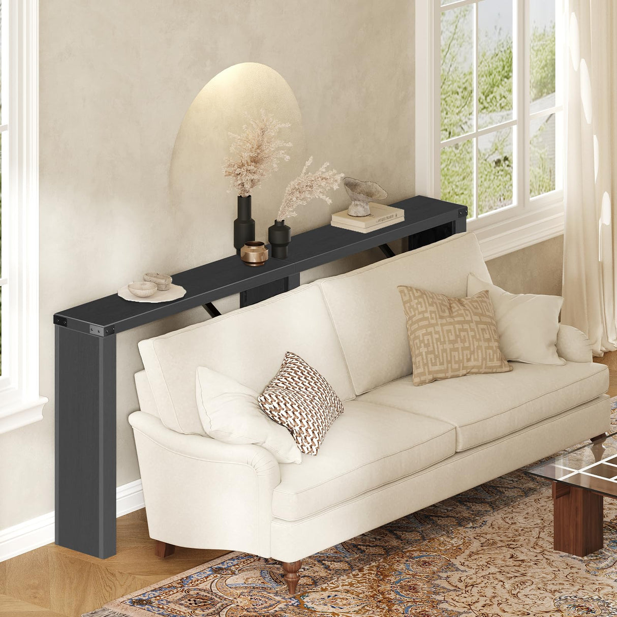 YATINEY Console Table, 70.8" Long Behind Couch Sofa Table, Entryway Table, Farmhouse Console Table for Narrow Spaces, Hallway, Living Room, Black CT31BB YATINEY