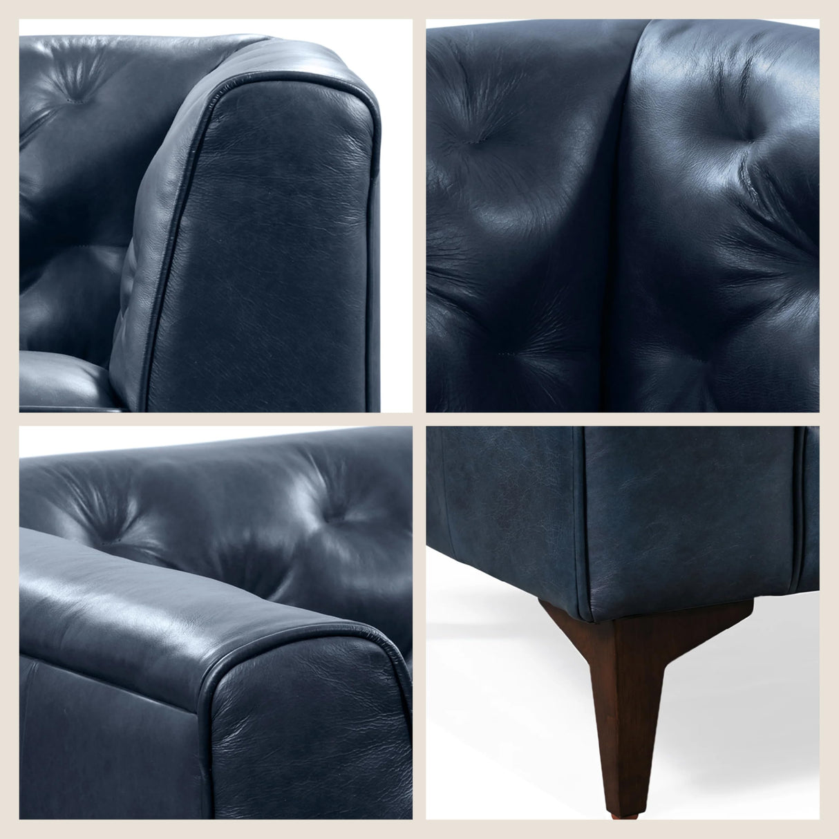 POLY & BARK Essex Leather Couch - 89-Inch Sofa with Tufted Back - Full-Grain Leather Sofa for Living Room with Feather-Down Topper - Living Room Couch - Vintage Italian Leather in Midnight Blue POLY & BARK