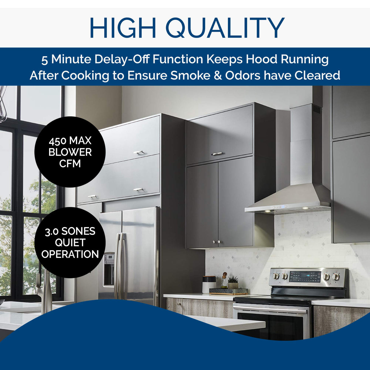 Broan-NuTone BWP2304SS 30-inch Wall-Mount Convertible Chimney-Style Pyramidal Range Hood with 3-Speed Exhaust Fan and Light, Stainless Steel Broan-NuTone