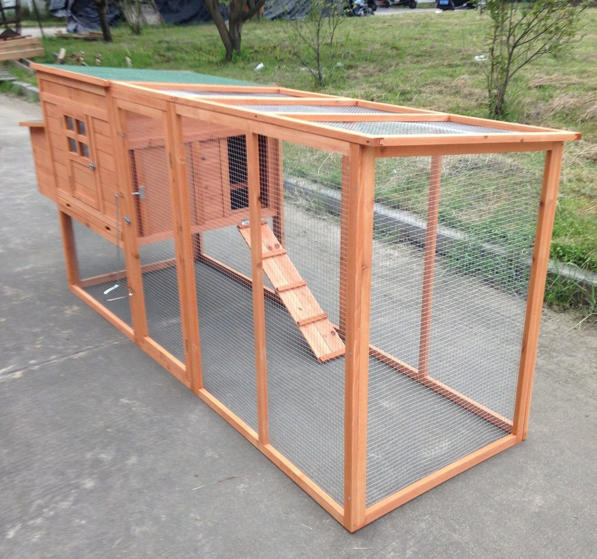 ChickenCoopOutlet Large 95" Deluxe Solid Wood Hen Chicken Cage House Coop Huge with Run Nesting Box ChickenCoopOutlet