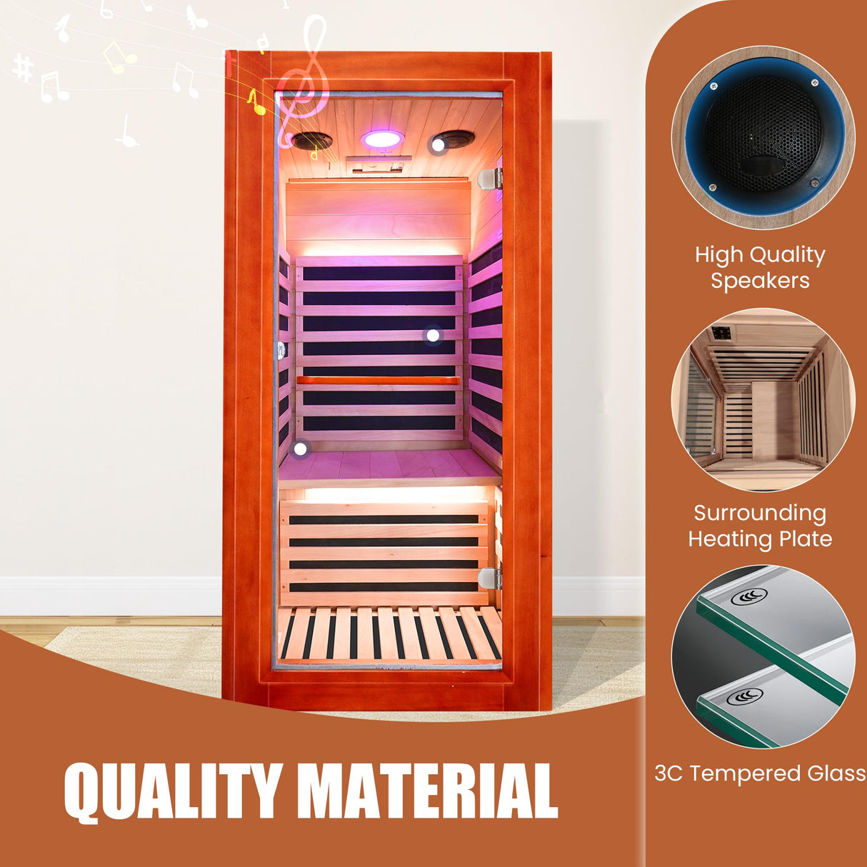 Far Infrared Sauna for Home Indoor Sauna Wooden Dry Saunas for 1 Person 1020W 110V with Control Panel, Bluetooth Speaker, Reading Lamp ToTibuy