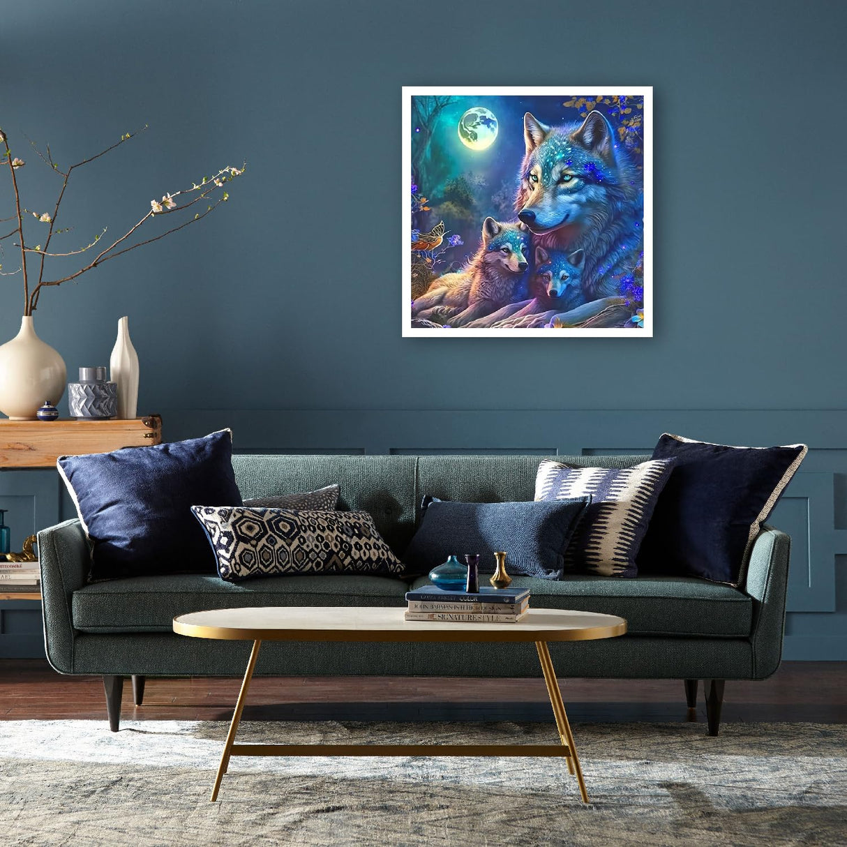 BOHADIY 5D Wolf Diamond Painting Kits for Adults Beginners, Moonlight Diamond Art Kits, Full Drill Crystal DIY Round Night Moon Wolf Family Paint with Diamonds Gem Art Home Wall Decor 12×12 Inch BOHADIY