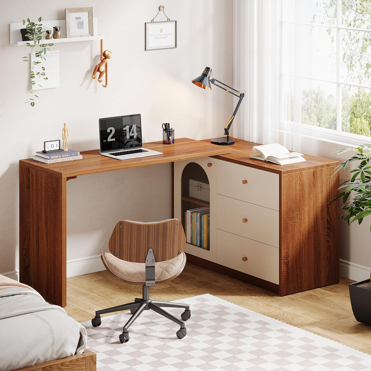 Tribesigns L Shaped Computer Desk with Drawers, Modern Corner Home Office Desk with Reversible Storage Cabinet, Long Study Writing Desk Workstation for Home Office, Rustic Brown Tribesigns
