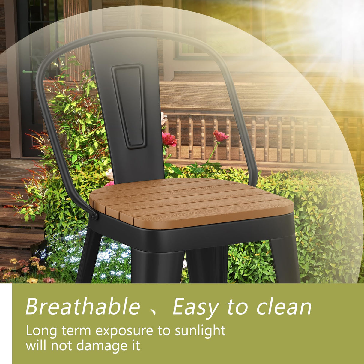 POINTANT Outdoor Metal Bar Stools Set of 4,24 inch Barstools Counter Height Bar Stool with High Back Farmhouse Kitchen Dining Chairs Bar Funiture for Outside POINTANT