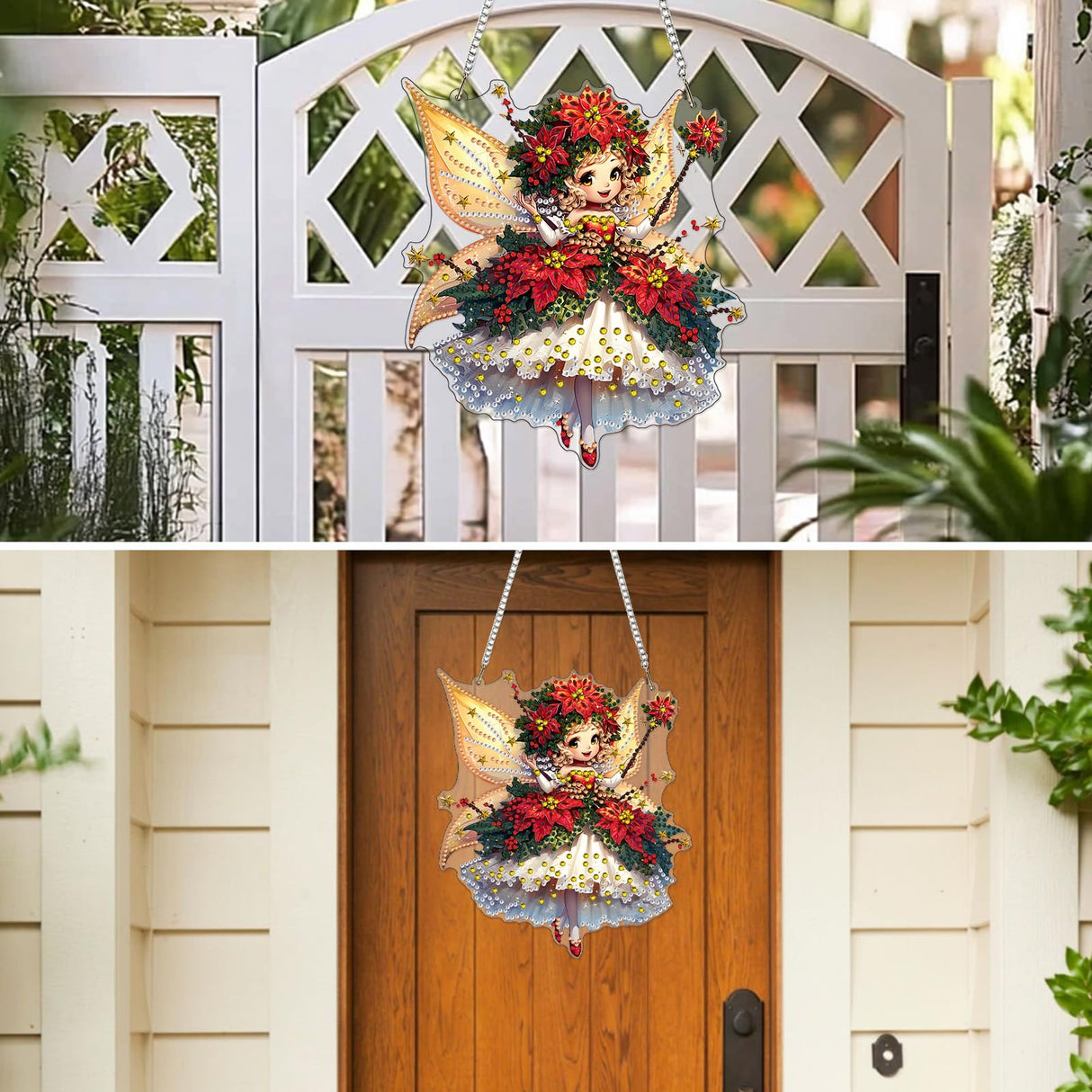 MXJSUA Cute Christmas Fairy Special Shaped Hanging Diamond Painting Art Kits for Adults, Crystal Rhinestone Acrylic Gem Art Pendant Ornaments Kit for Home Decor and Gift 7.87 * 7.87 Inch MXJSUA