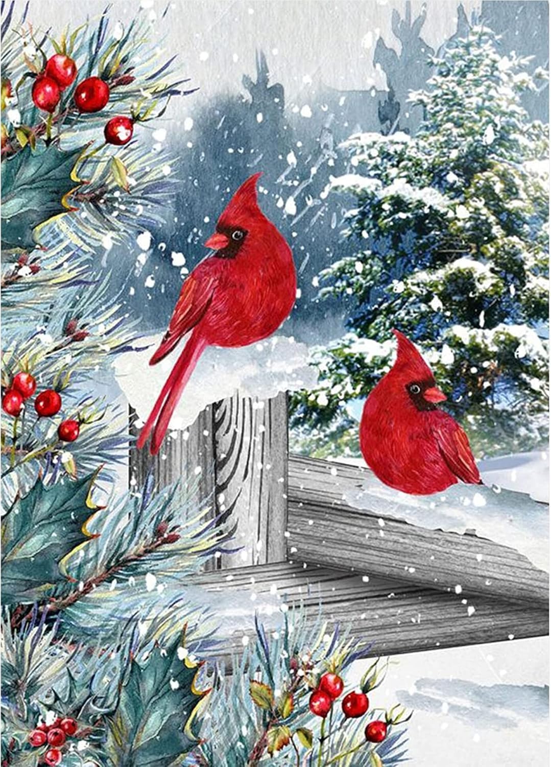 BOHADIY Winter Cardinal Christmas Diamond Art Painting Kits for Adults - Full Drill Diamond Art Paintings for Beginners, Round 5D Paint with Diamonds Gem Art Painting Kits DIY Adult Crafts 12x16inch BOHADIY