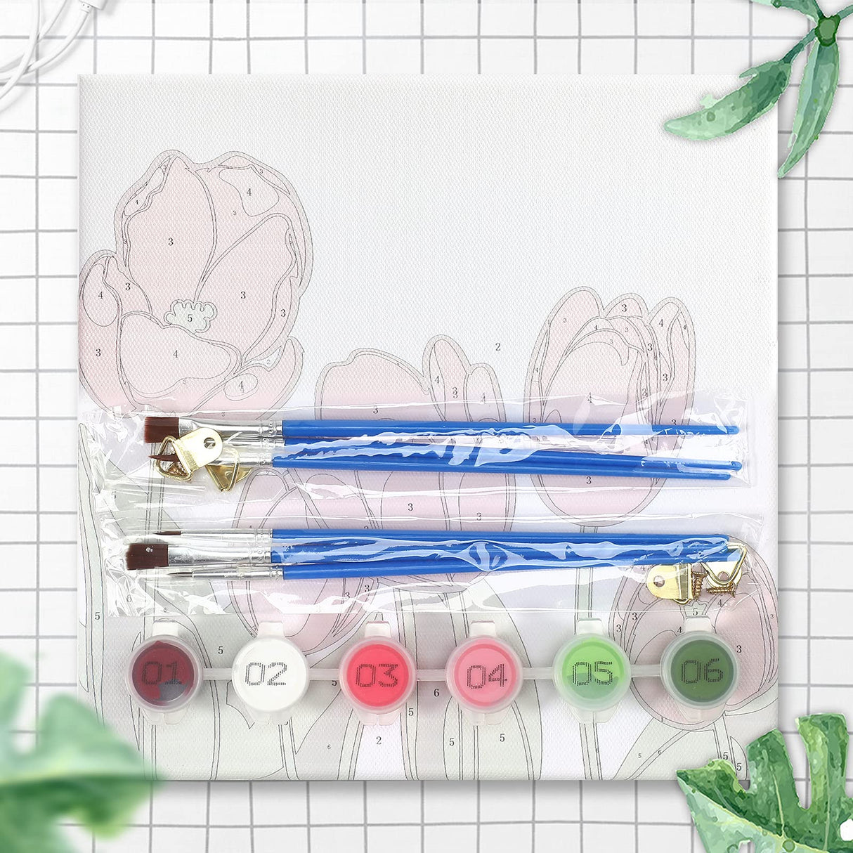 Dynippy DIY Oil Paint by Numbers for Beginner Framed Colourful Canvas Acrylic Oil Easy Painting Kit for Adults Childrens 8x8 inch - (Pink Flower) Dynippy