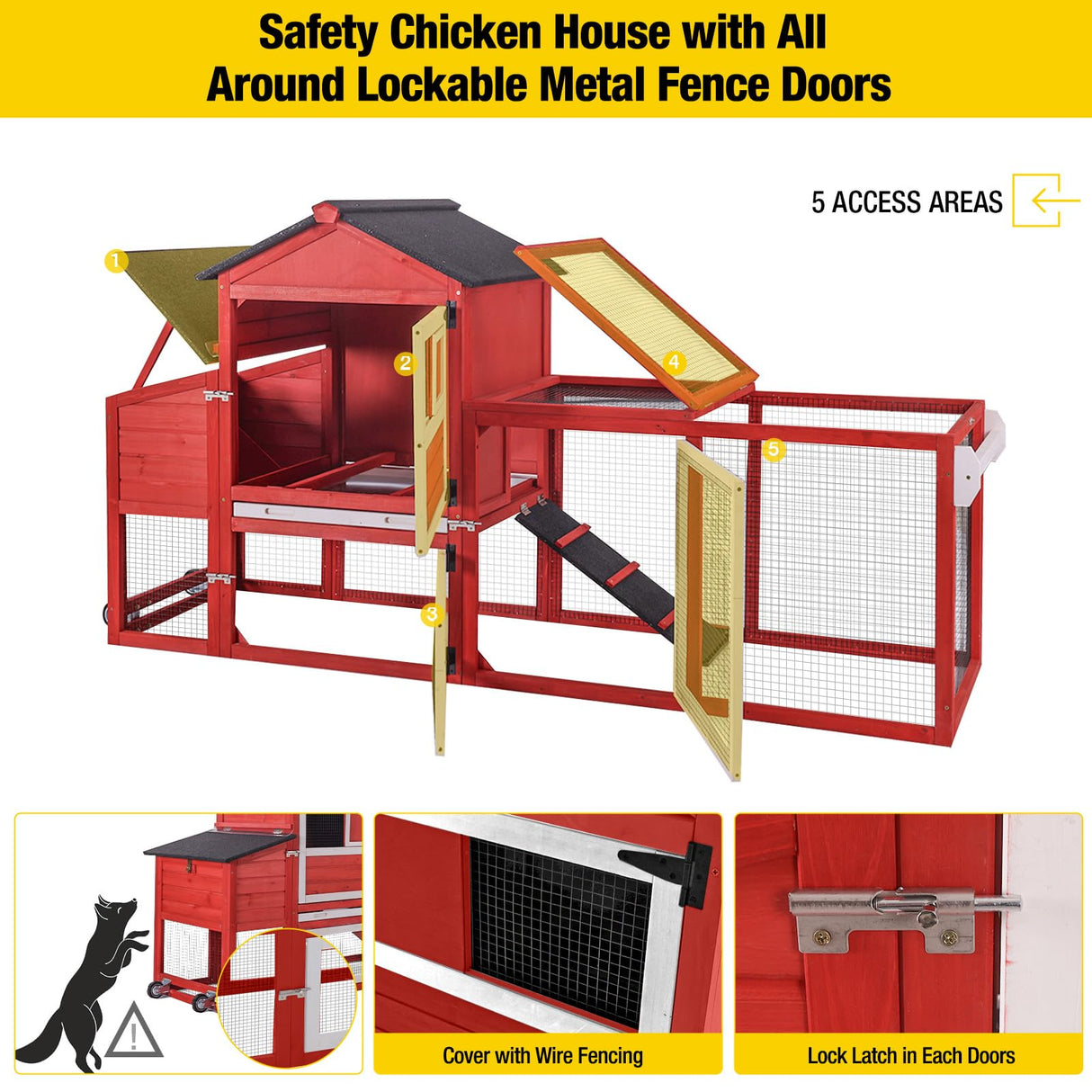 Aivituvin Chicken Coop Expandable Mobile Chicken House for Outdoor with Wheels, Nesting Box, Leakproof Pull-on Tray and UV-Resistant Roof Panel (Red) Aivituvin