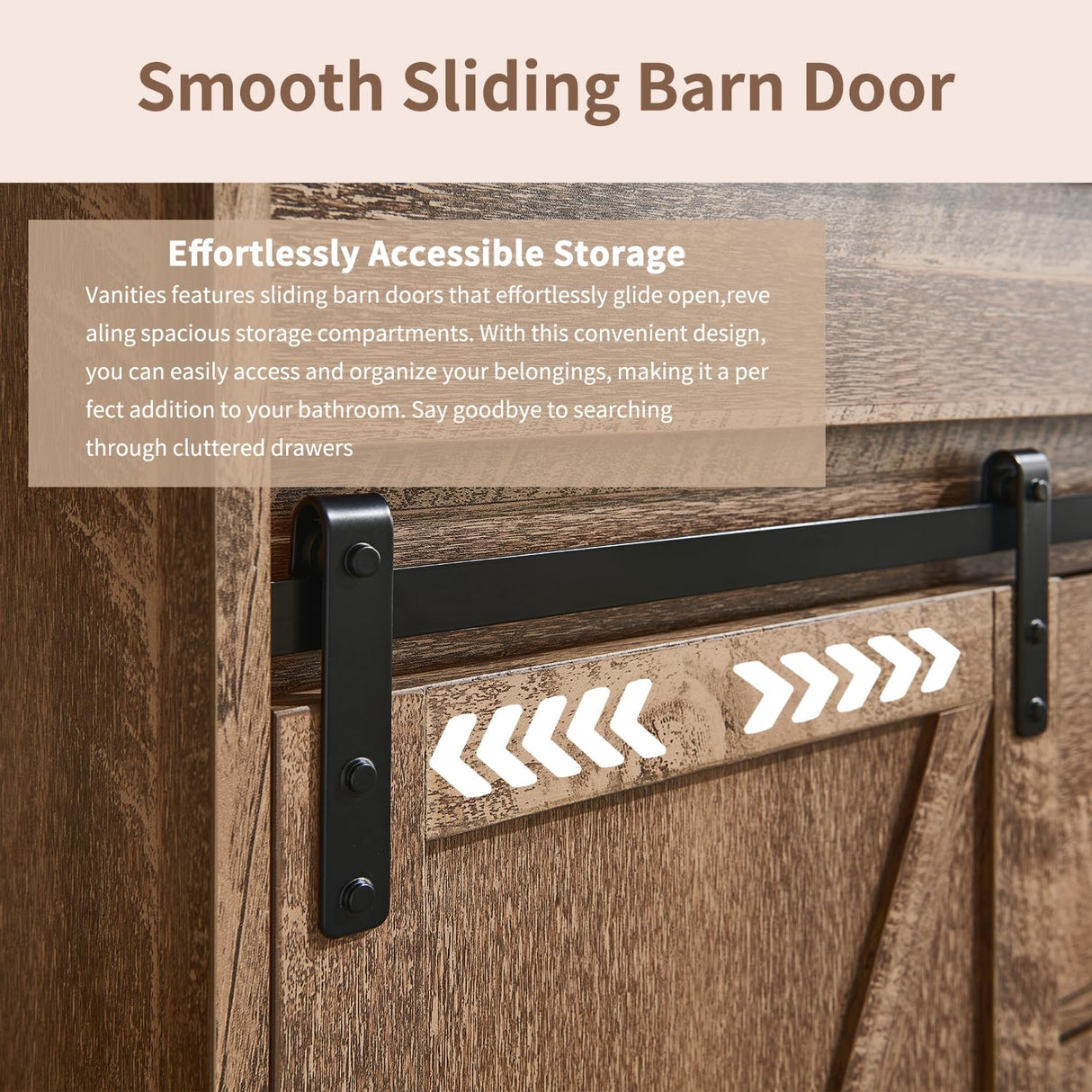 30" Farmhouse Bathroom Vanity with Sink, Bathroom Vanity w/Sliding Barn Door, Modern Bathroom Cabinet w/3 Drawers & Adjustable Shelves, Floor Standing Bathroom Vanity w/Metal Handle, Light Brown Aitjunz