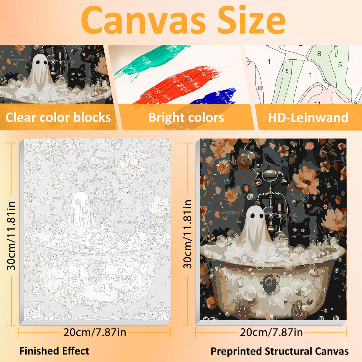 Mandun 3 Pack Halloween Paint by Numbers Kit for Adults with Frame, Ghost Paint by Numbers, Adult Gift Craft Kits 7.8x11.8Inch with Frame and Easel Mandun