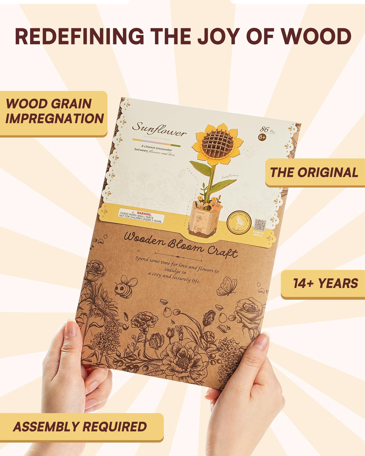 Wowood 3D Flower Wooden Puzzles for Adults-Sunflower, DIY Wooden Flowers Model Kit Building Set Crafts for Adults to Build, Botanical Collection/Ideal Creative Gift Ideas/Housewarming (86PCS) Wowood