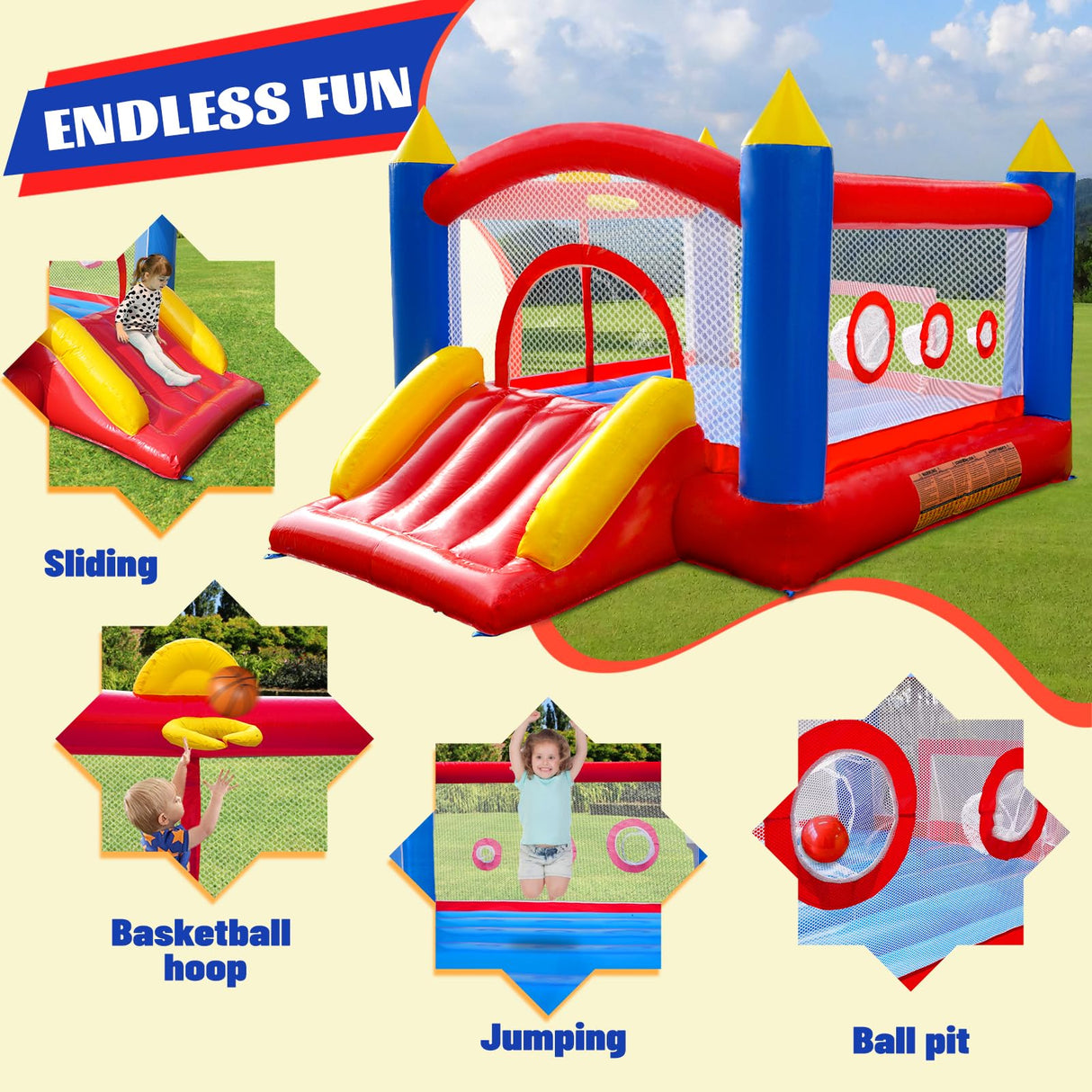 Hongcoral Bounce House, PVC Commercial Inflatable Bounce House with Blower for Kids and Adults, Blow up Bounce Castle for Indoor Outdoor Backyard Hongcoral