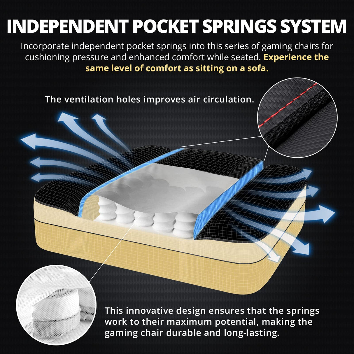 Dowinx Gaming Chair Breathable PU Leather Gamer Chair with Pocket Spring Cushion, Ergonomic Computer Chair with Massage Lumbar Support,Adjustable Swivel Task Chair with Footrest(Black) Dowinx