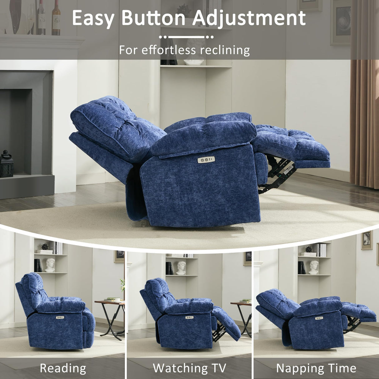 Pationate Oversized Rocker Recliner Chair,Power Swivel Recliner for Living Room,Overstuffed Extra Wide Rocking Recliners with Breathable Soft Fabric,Up to 350lbs (Power, Blue) Pationate