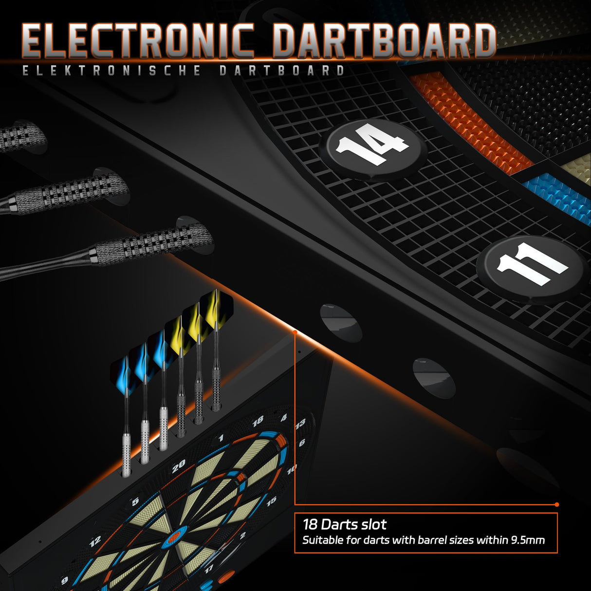 CyeeLife Electronic Dartboard&12 Soft Darts,8 Players&34 Games&255 Variations,Battery/Adapter/3 Languages Switching for Professional Dart Games CyeeLife