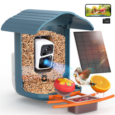 Smart Bird Feeder with Camera, 5 DIY Add-ons & 64G SD Card Auto Record Bird Video Bird House for Outside, AI Identify Bird Species Auto Capture with
