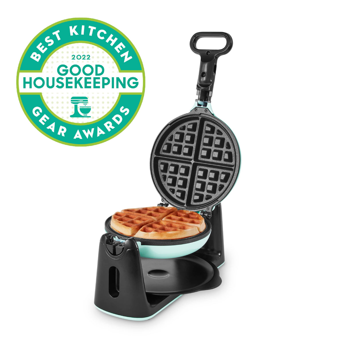 DASH Flip Belgian Waffle Maker – 1” Thick Waffle Mold, Nonstick Waffle Iron with Quick Heat-Up, Surface - Rotating Belgian Waffle Maker for Kids and Families, Just Add Batter (Aqua) DASH