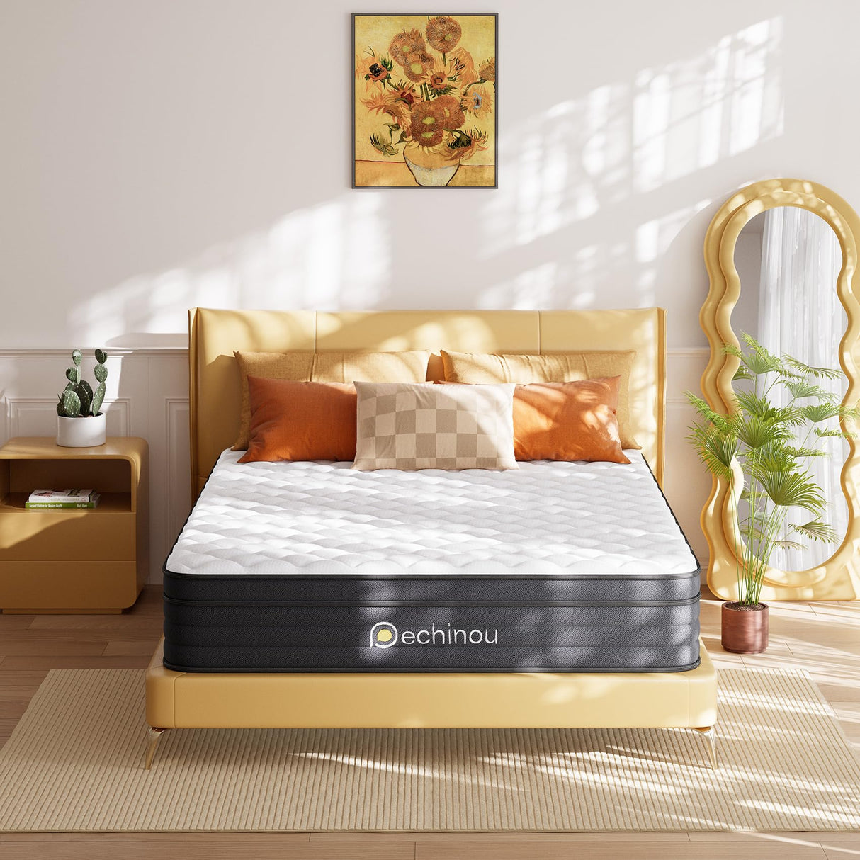PECHINOU Queen Mattress,10 Inch Queen Size Hybrid Mattress in a Box with Memory Foam, Soft and Comfortable, Pressure Relief, Cool and Breathable, CertiPUR-US, Medium Firm PECHINOU