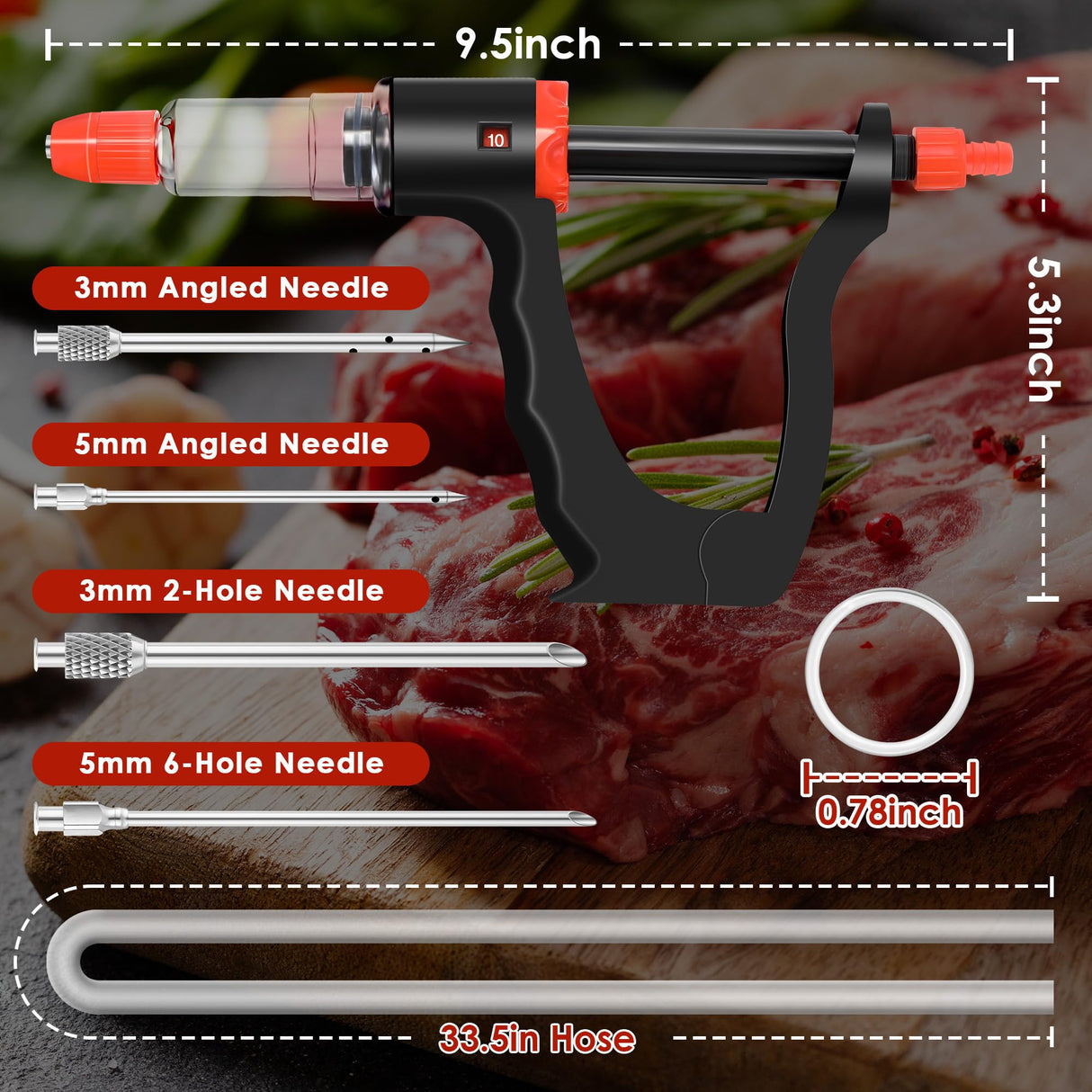Dreyoo Marinade Injector Syringe for Smoking, Meat Injector Syringe with 3 Flow Settings, 4 Precision Needles & 33.46in Hose Ideal Meat Syringe Pump for BBQ, Smoking, Turkey and Holiday Feasts Dreyoo
