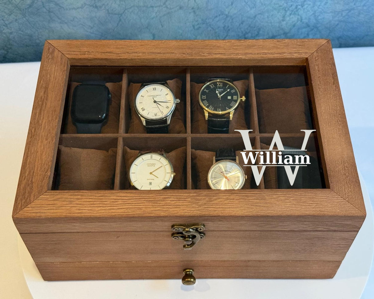 Personalized Watch Storage Box with Drawer, 8 Slots, 2 Layers, Wood - Groomsmen Gifts - Custom Gift for Him, Dad, Husband - Gift for Men to keep sunglasses, key, rings (Watch Box) Generic