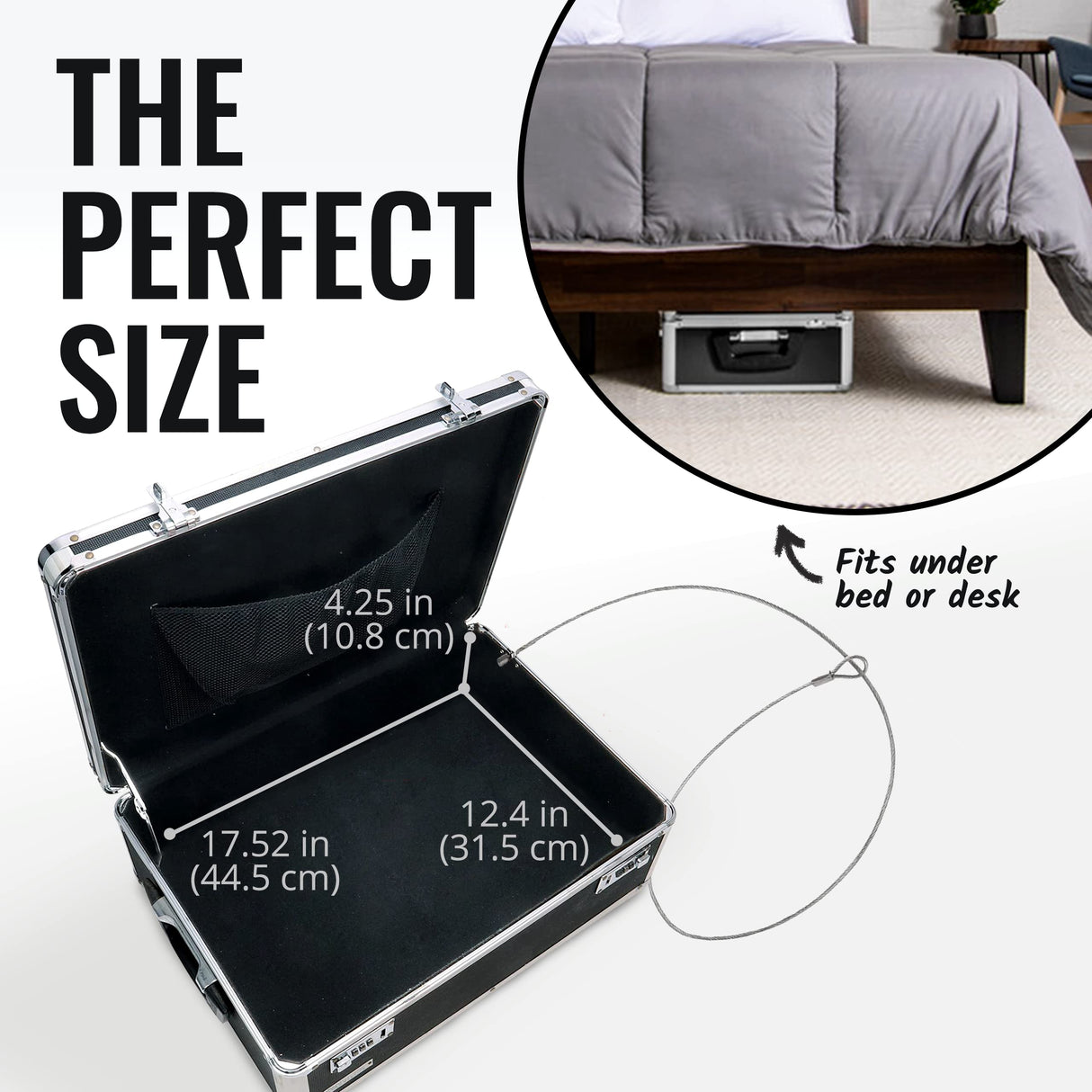 Vaultz Storage Lock Box - 6.5 x 23 x 13.5 Inch - Secure Dorm Storage Trunk with Combination Lock - Ideal Briefcase, Medicine Box, and Personal Item Lock Box - Store Cash, Laptop - Black/Silver Vaultz