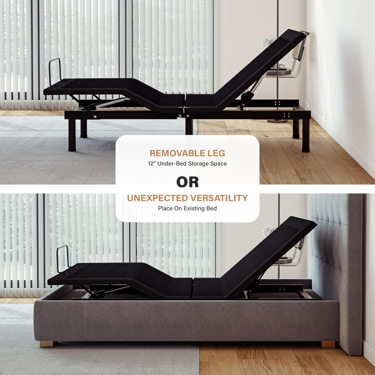 EGOHOME Split King Adjustable Bed Frame and 14 inch Memory Foam Mattress, Wireless Remote Adjustable Bed Base with 12" Metal Legs and Head and Foot Incline, Zero Gravity, Easy Assembly MLILY