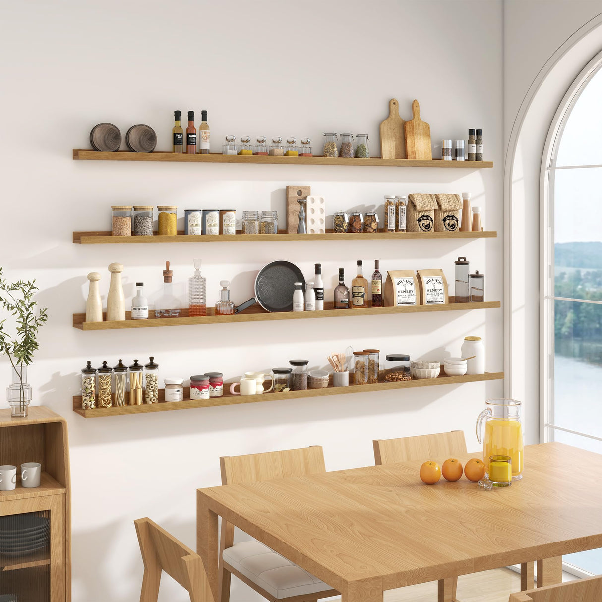 FLYJOE Picture Ledge Shelf for Wall, 72 inch Nursery Book Shelves 4 Packs, Large Floating Ledge Shelves for Kid's Room Bedroom Bathroom Living Room Photo Frames Office Nursery Wall Decor, Natural Oak FLYJOE