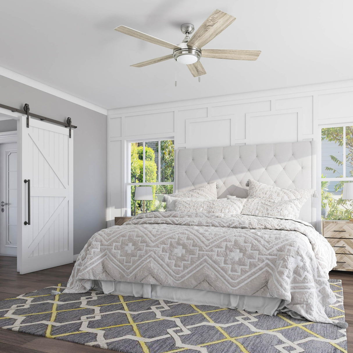 Honeywell Ceiling Fans Ventnor, 52 Inch Modern Farmhouse Indoor LED Ceiling Fan with Light, Pull Chain, Three Mounting Options, Dual Finish Blades, Reversible Motor - 50606-01 (Brushed Nickel) Honeywell