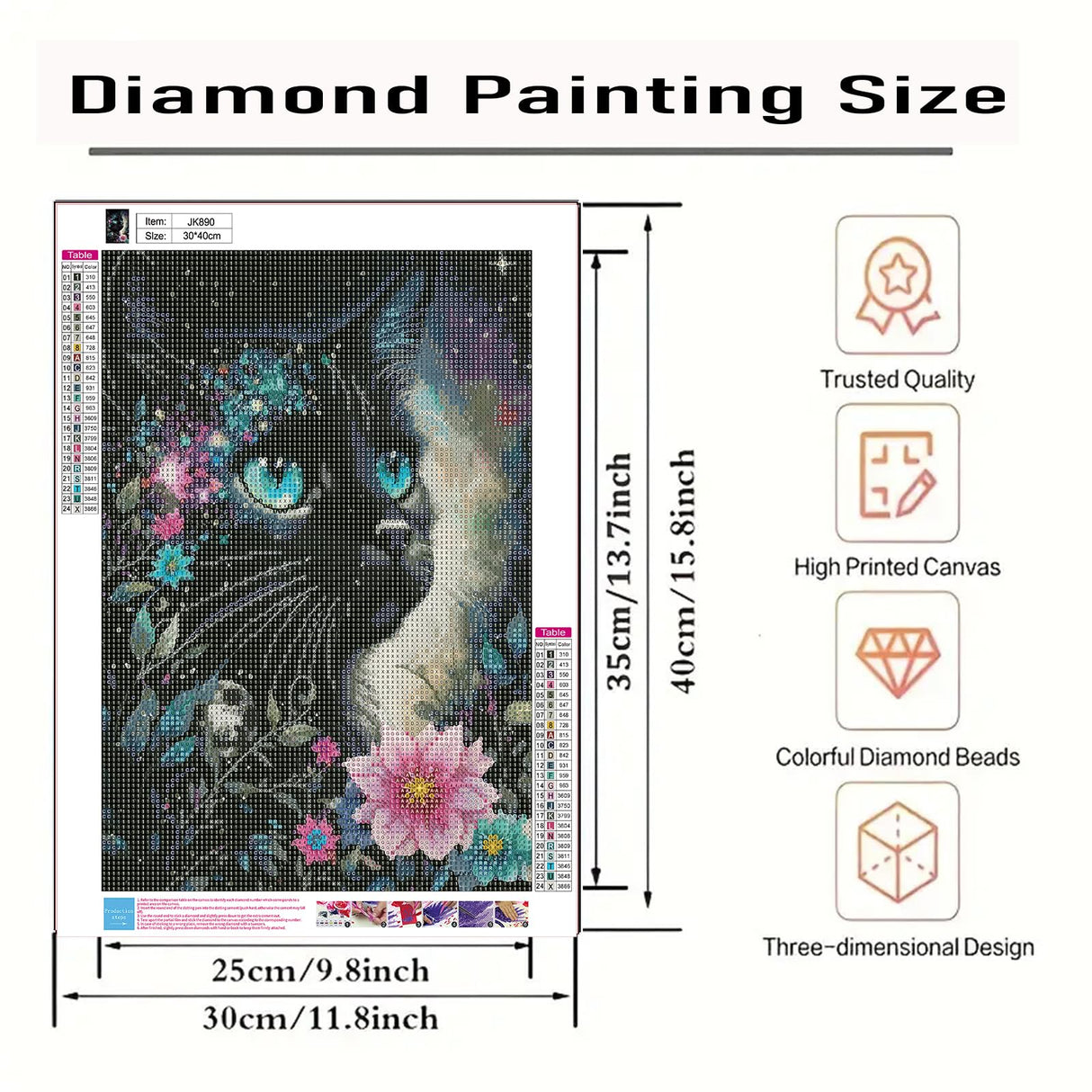 CSZPPQAF 5D Diamond Art Kits for Adults, Black Cat Flower Diamond Painting Kits for Adults Beginner, 5D DIY Full Drill Diamond Dots Paint by Diamonds Gem Painting for Home Decor 12x16 Inch CSZPPQAF