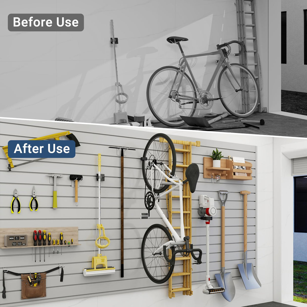 Neoaider Slatwall Panel 4 FT x 4 FT, Interlocking Slat Wall Paneling, Wall Mounted PVC Wallpanel, Suitable for Garage Storage and Organizer, Slatwall Board, Shelves - Grey Neoaider