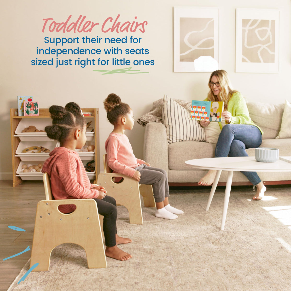 ECR4Kids Stackable Wooden Toddler Chair, 10in, Kids Furniture, Natural, 2-Pack ECR4Kids