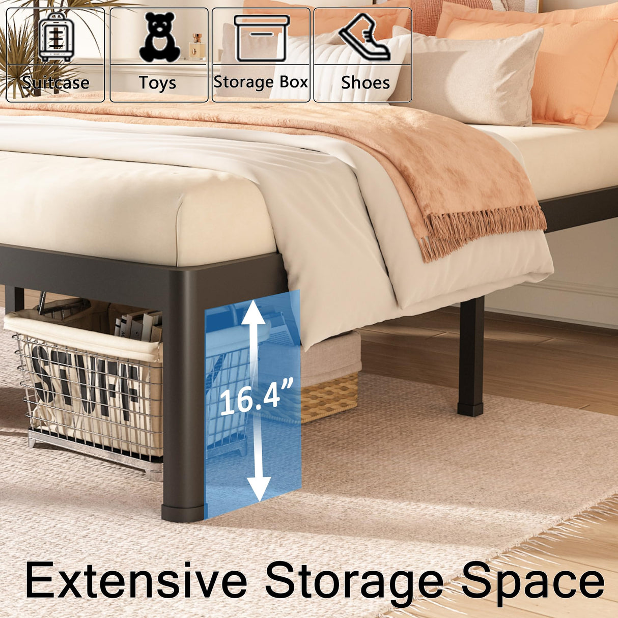 FUIOBYVV California King Bed Frame with Round Corner Edge Legs 18 inch High 3500 lbs Heavy Duty Metal Platform Bed Frame King Size No Box Spring Needed/Noise Free/Steel Slat Support/Non-Slip Black FUIOBYVV