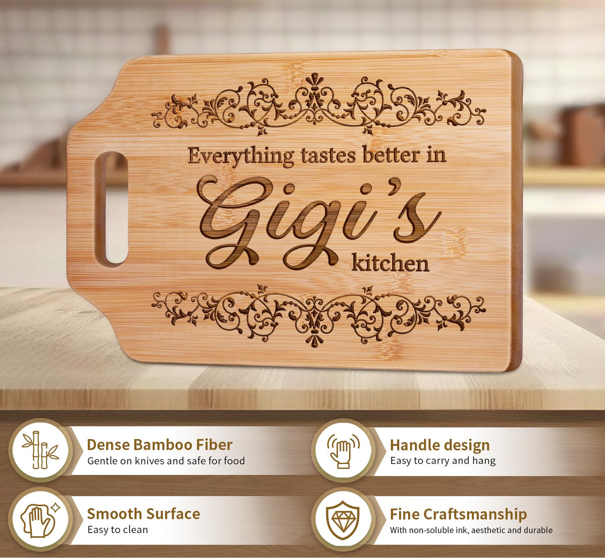 AceThrills Gigi Gifts for Grandma - Engraved Bamboo Cutting Board 12.3"L × 8.7“W × 0.4"Th - Gifts for Gigi, Birthday Gift for Gigi from Grandkids Granddaughter Grandson AceThrills