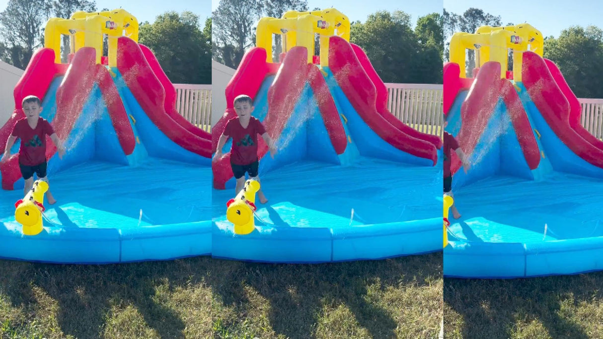 Whubefy Inflatable Water Slide for Kids, 14.5 x 13 FT Water Bounce House for Backyard, Inflatable Water Park for Kids, Waterslide PVC & Oxford Bounce House with Slide, 2 Water Gun & 520W Blower Whubefy