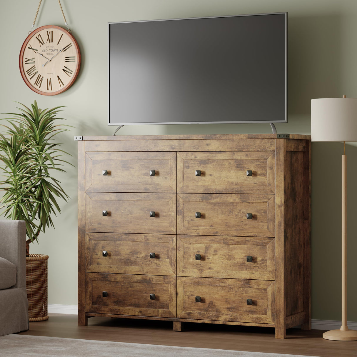 BORNOON Tall 8-Drawer Dresser, Modern Wooden Storage Chest of Drawers, Dresser TV Stand, Wood Drawer Organizer with Metal Handles for Bedroom, Living Room, Hallway BORNOON