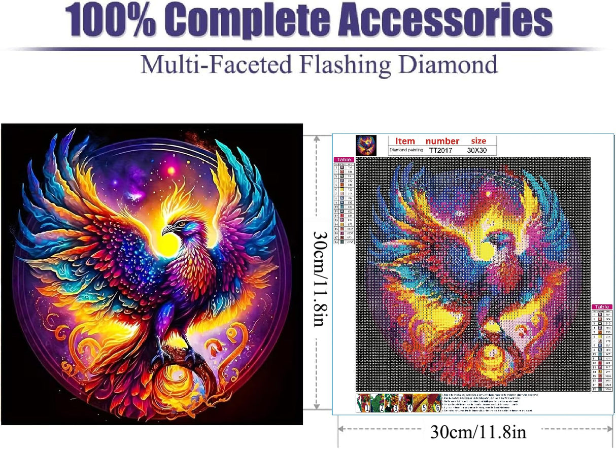JFYHAB Phoenix Diamond Art Kits for Adults,DIY 5D Fire Phoenix Diamond Painting Kits for Beginners, Round Full Drill Diamond Dots Paintings,Diamonds Pictures Gem Art Crafts Home Decor 12x12 inch JFYHAB