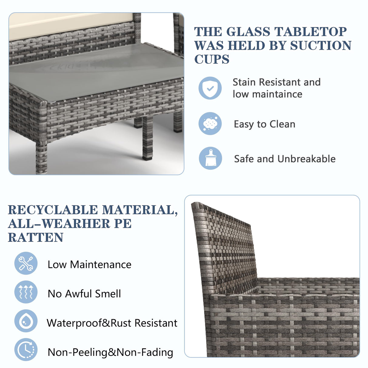 BUPPLEE 4 Pieces Patio Furniture Set, Outdoor Wicker Rattan Patio Conversation Furniture Set with Waterproof Cushion and Table for Lawn Poolside Backyard Garden Balcony Porch BUPPLEE