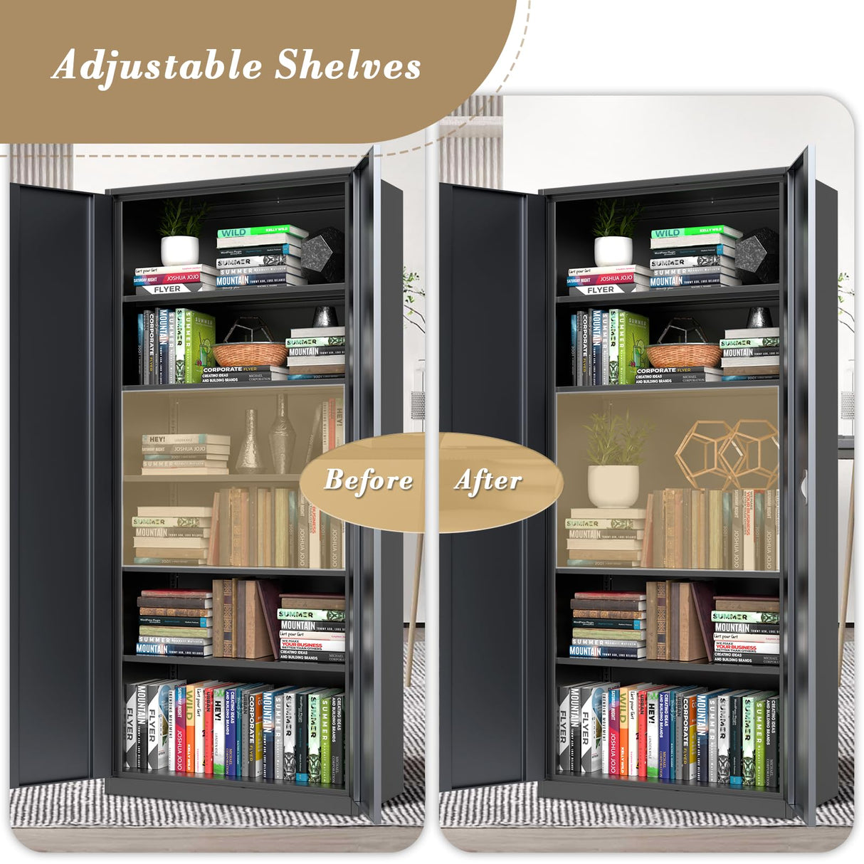 Athena Collection 71" Tall Metal Storage Cabinet with 2 Doors and 6 Ajustable Shelves, Garage Storage Cabinet for Files, Tools, Home Offcie, School, Garage, Pantry, Grey Black Athena Collection