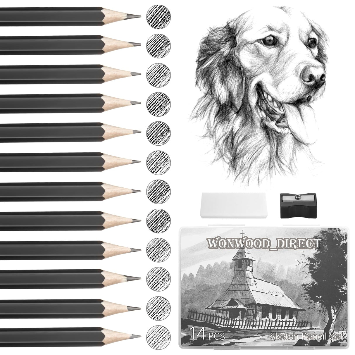 Wonwood_direct Sketching Drawing Pencils Set,14 Pack Drawing Supplies, 8B 7B 6B 5B 4B 3B 2B B H HB 2H F Graphite Pencils for Artists Beginner, Ideal for Sketching and Shading Wonwood_direct