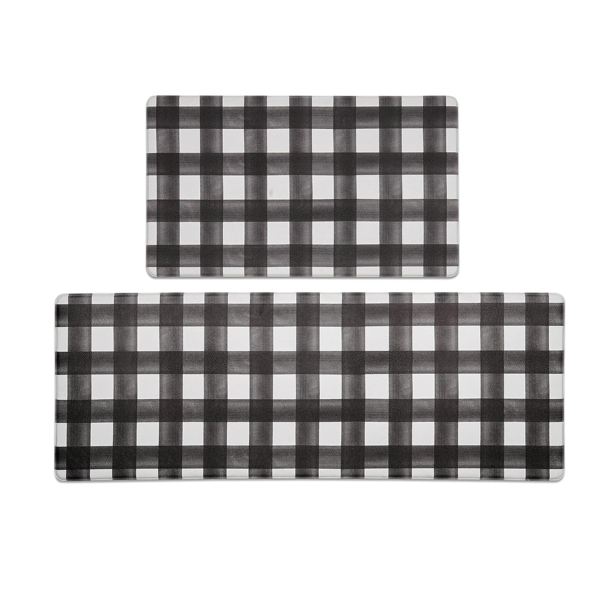 FRESHMINT Modern Farmhouse Plaid 2 Piece Set Kitchen Mats for Floor Anti Fatigue Waterproof & Non-Skid Kitchen Rugs Cushioned Kitchen Mat for Standing Washable Comfort Desk Kitchen Runners FRESHMINT