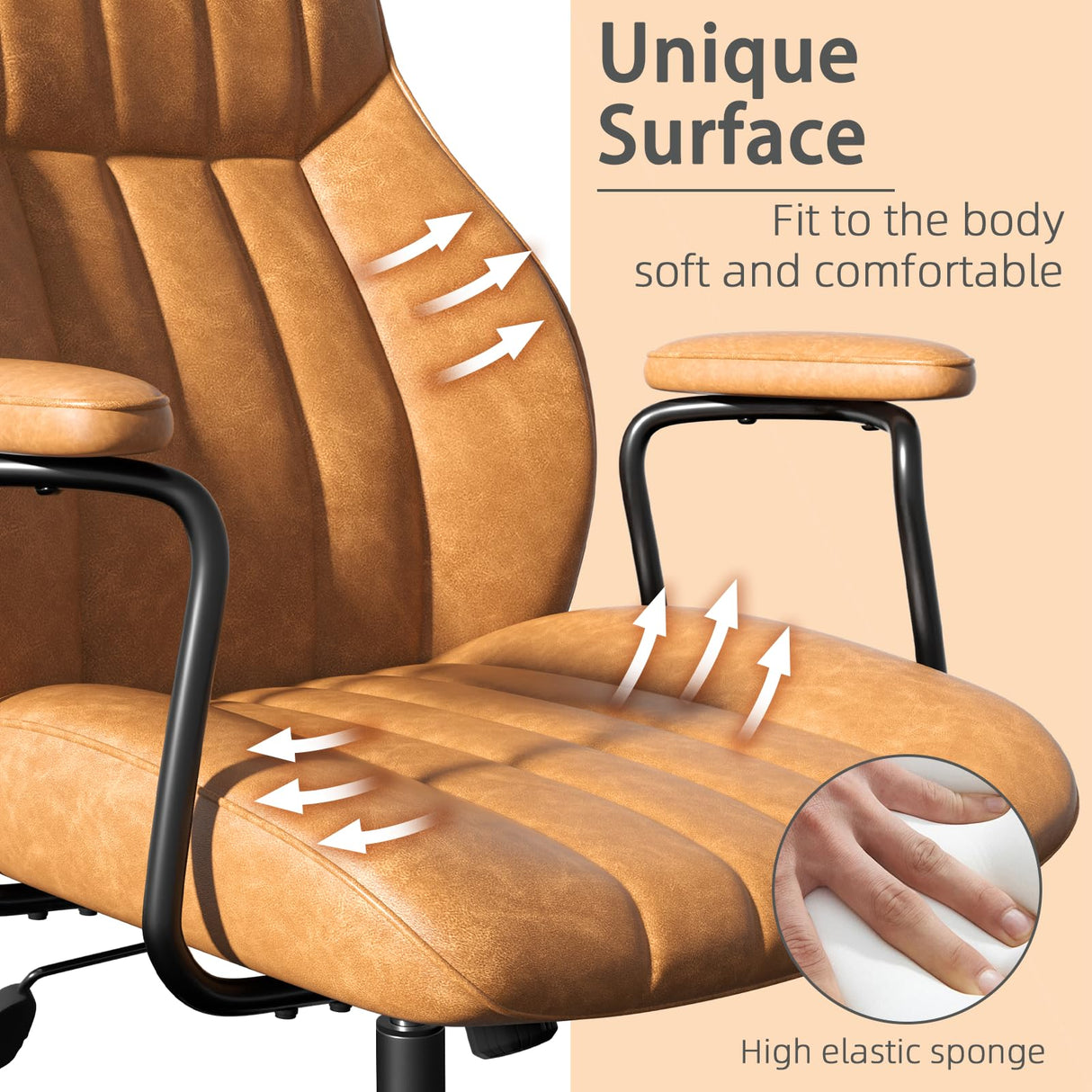 Bananister Brown Leather Desk Chair, Vintage Desk Chair with Wheels and Arms, Height Adjustable Mid Century Modern Desk Chair Bananister