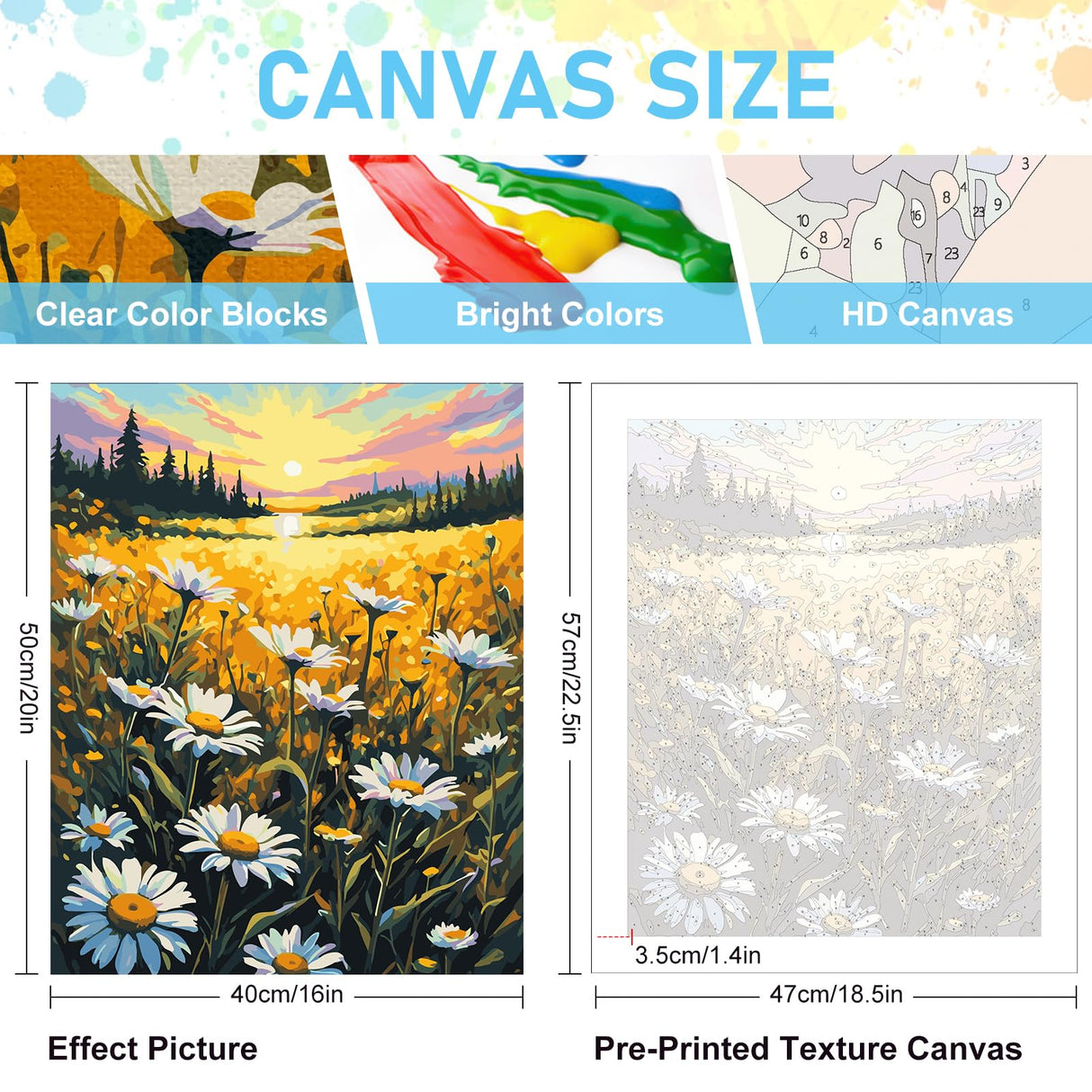 Offito Paint by Numbers Kit for Adults- Daisy Adult Paint by Number Kits on Canvas for Beginners, Sunset DIY Acrylic Oil Number Painting Kits for Home Wall Decor Gift 16"x 20" (Without Frame) Offito