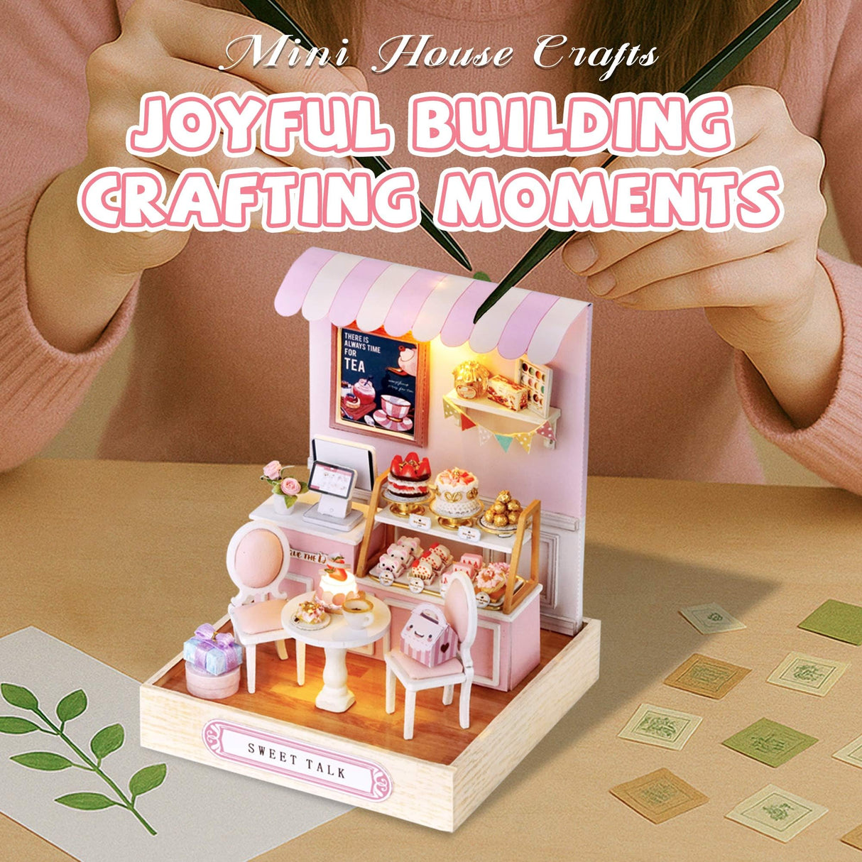 Kisoy Dollhouse Miniature with Furniture Kit, DIY 3D Wooden DIY House Kit with Dust Cover,Handmade Tiny House Toys for Teens Adults Gift(Sweet Talk) Kisoy